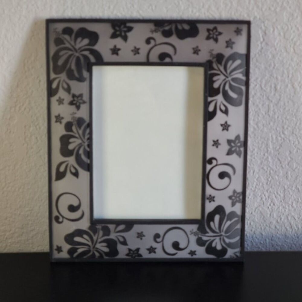 Black Floral Acrylic Picture Frame 5x7 Decorative Translucent Photo Holder Home
